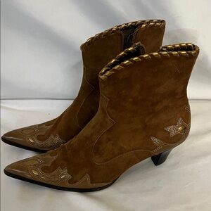 ANTONIO MELANI Brown Heeled Suede zipper Boots with Stitch Detail